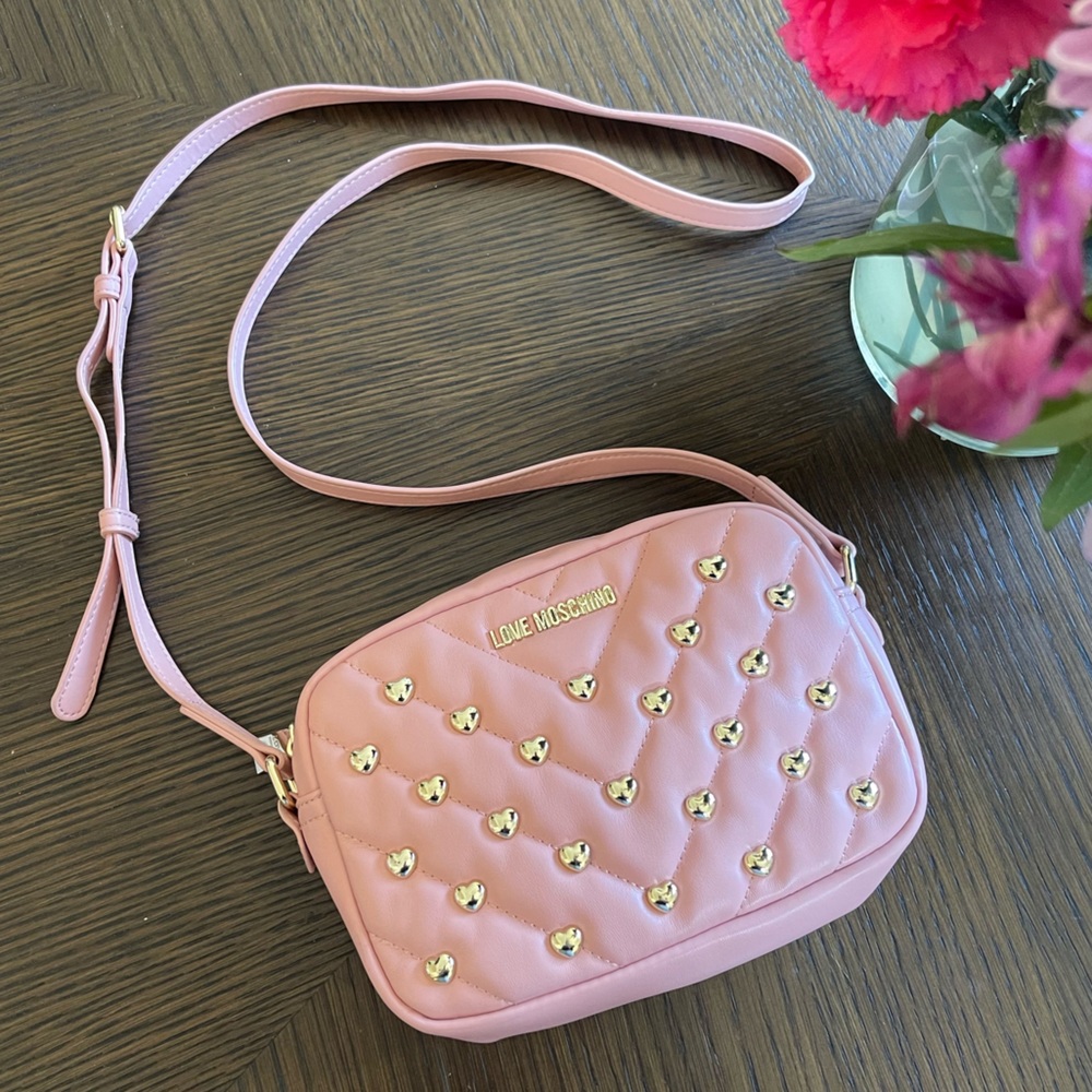 LOVE MOSCHINO Pink Heart Studded Crossbody Bag